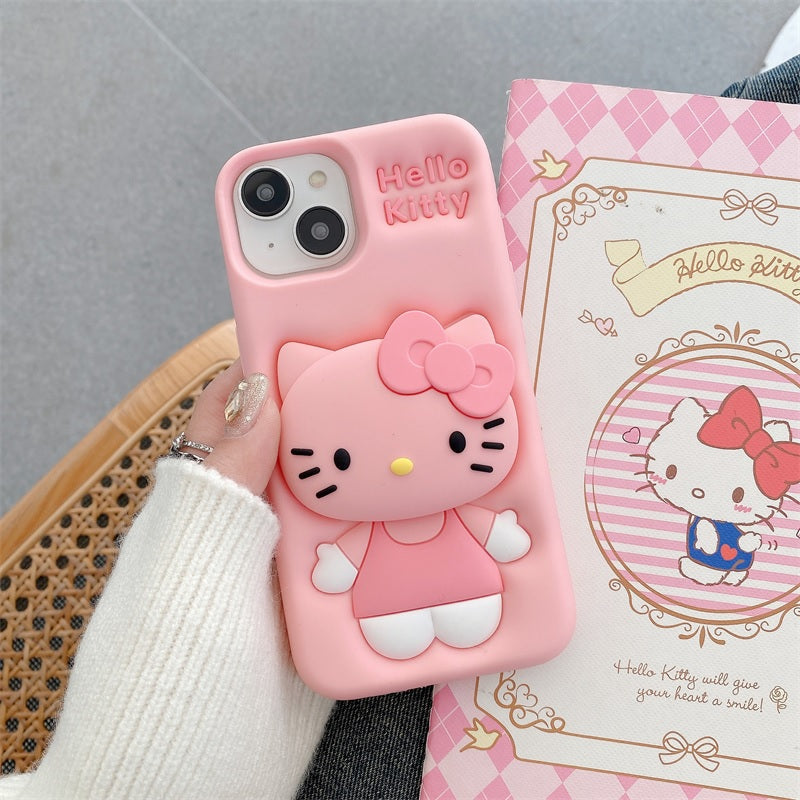 3D Cartoon Hello Kitty Bow Cat Girly Kitty Doll Animal Back Case with Holder